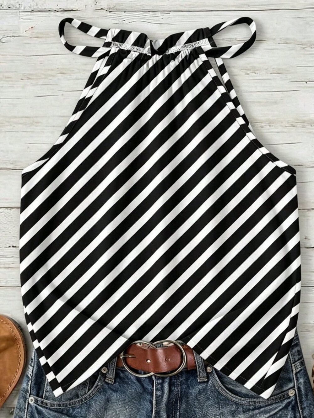 Multicolor Casual Women's Striped Halter Neck Camisole